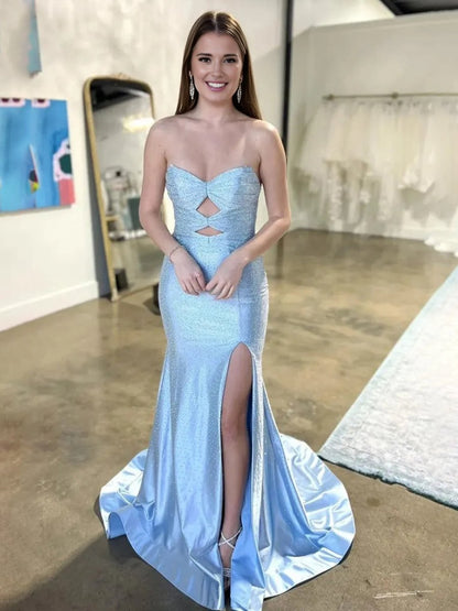 Glitter Mermaid Yellow Sweetheart Cut-out Long Prom Dress with Beading