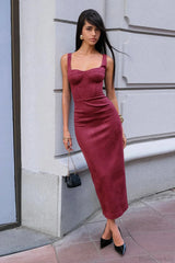 U Neck Suede Cami Sexy Maxi Dress