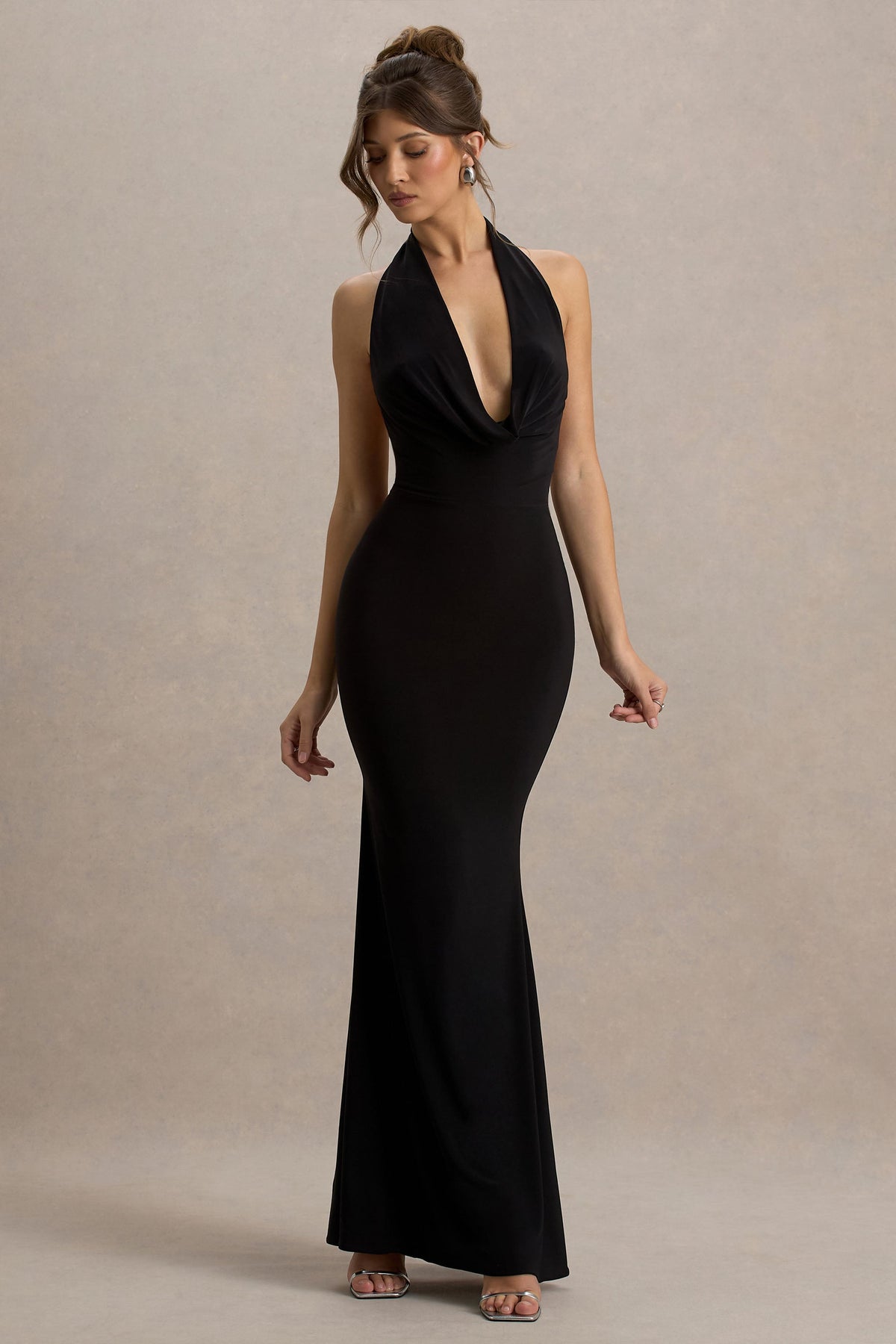 Milani | Black Backless Cowl Neck Fishtail Maxi Dress