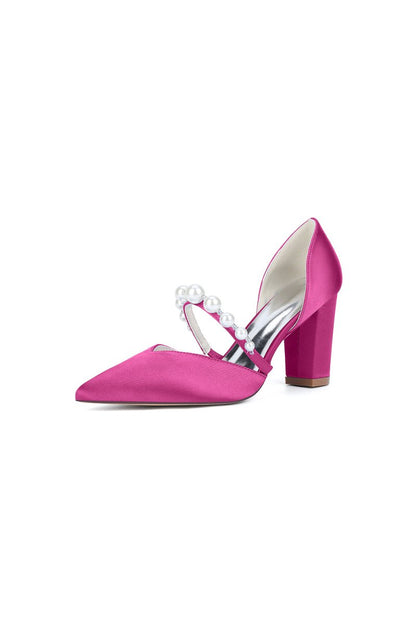 Fuchsia Satin High Heels with Pearl Accent