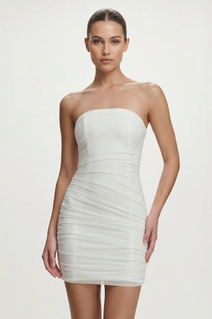 Ivory Strapless Sheath Ruched Graduation Dress