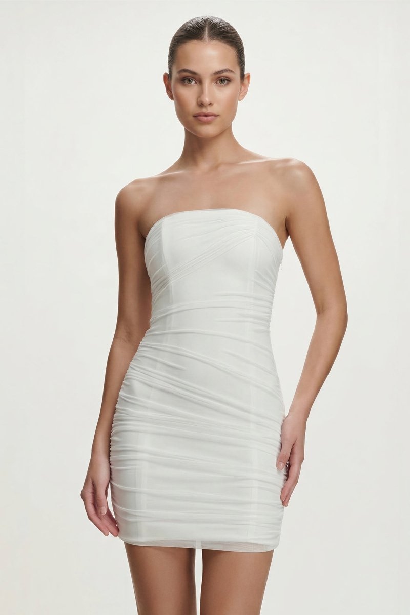 Ivory Strapless Sheath Ruched Graduation Dress
