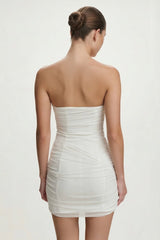 Ivory Strapless Sheath Ruched Graduation Dress