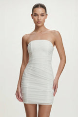 Ivory Strapless Sheath Ruched Graduation Dress