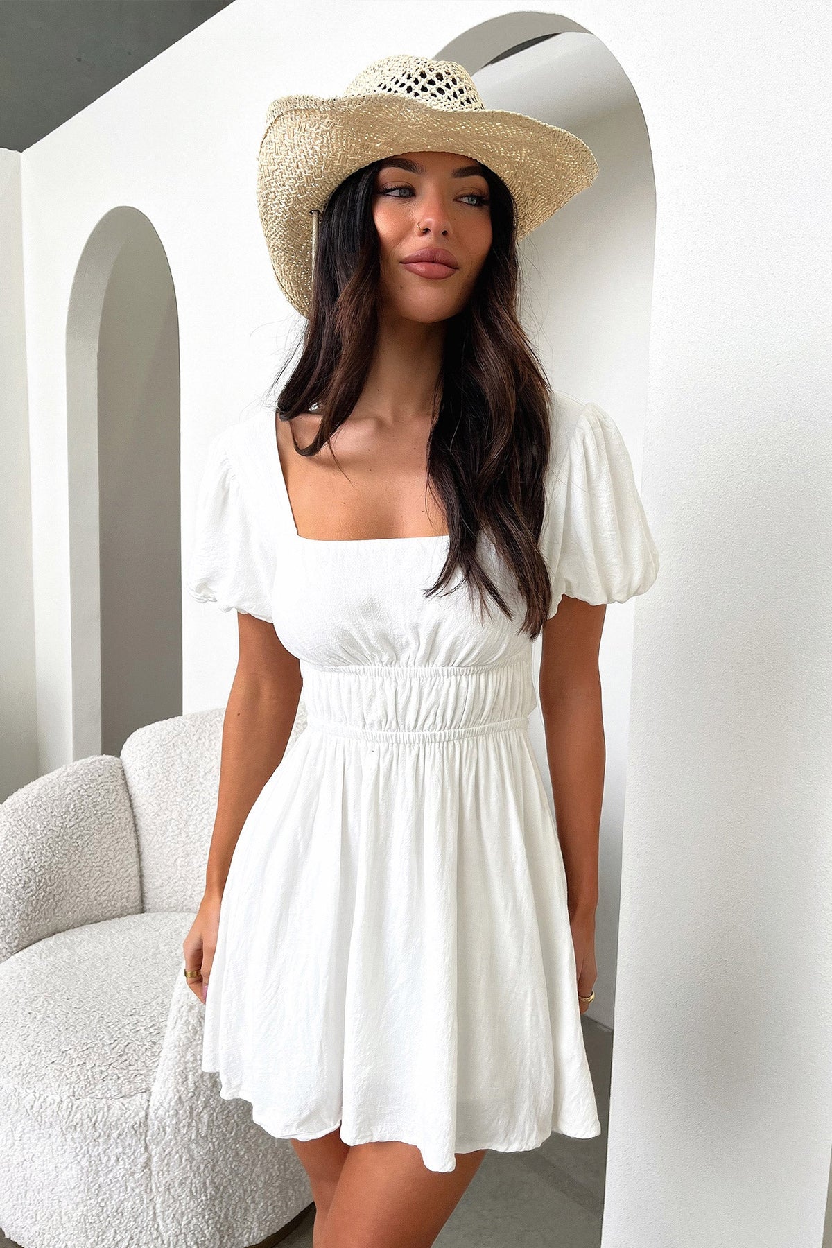 Whitney Square Neck Mini Dress - White