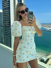 Ivory - Sheath Scoop Neck Puffed Sleeves Short Homecoming Dresses With Bow